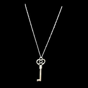 Handmade Skeleton Key Necklace 18" Sterling Silver Chain 2.375" Silvertone Heart